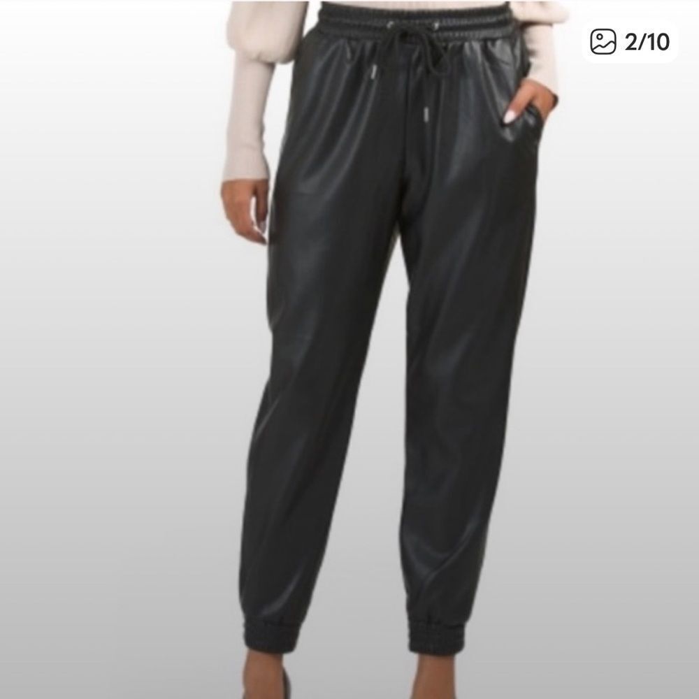Anthropologie Avec Les Filles Faux Leather Ankle Zip Jogger Black Womens Large - Picture 9 of 10